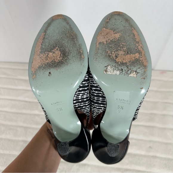 Cynthia Rowley 🦊 Black and White Peep toe Heels Sz 5.5 - Picture 5 of 8